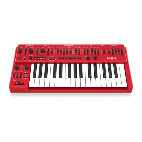 Sintetizzatore analogico Behringer MS-1 MKII rosso con tastiera mini, oscillatori VCO e sequencer integrato