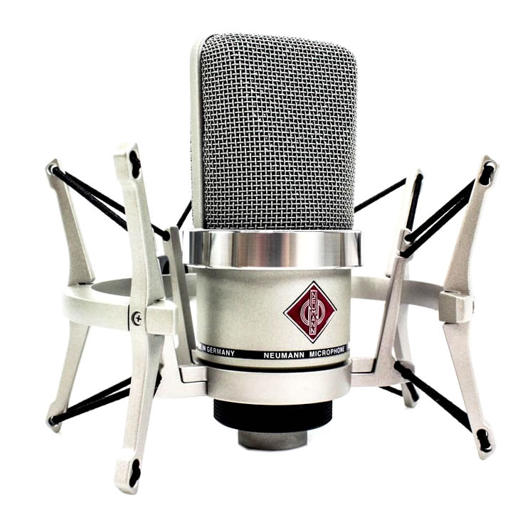 alt="Neumann TLM 102 Studio microfono a condensatore professionale con supporto antivibrazione"